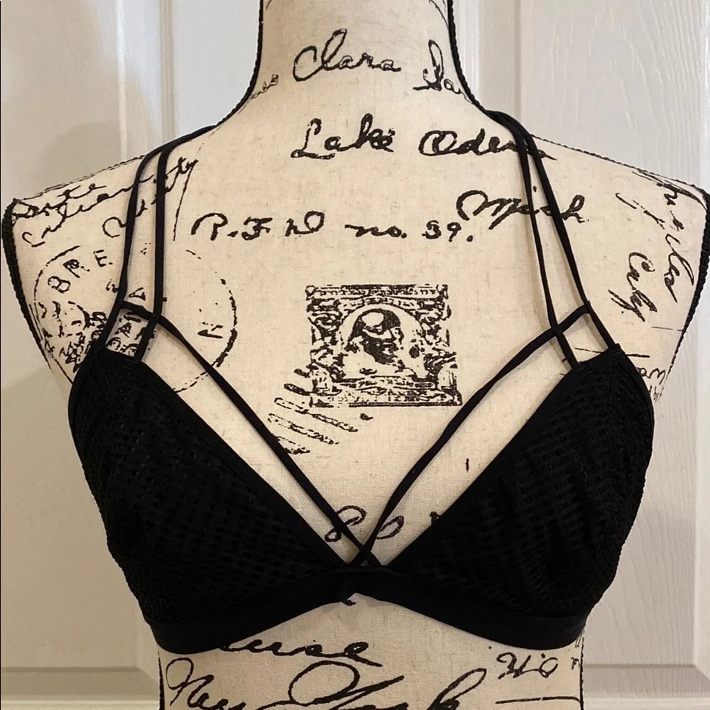 Express Black Strappy Mesh Bralette Size M Cut Out Bra